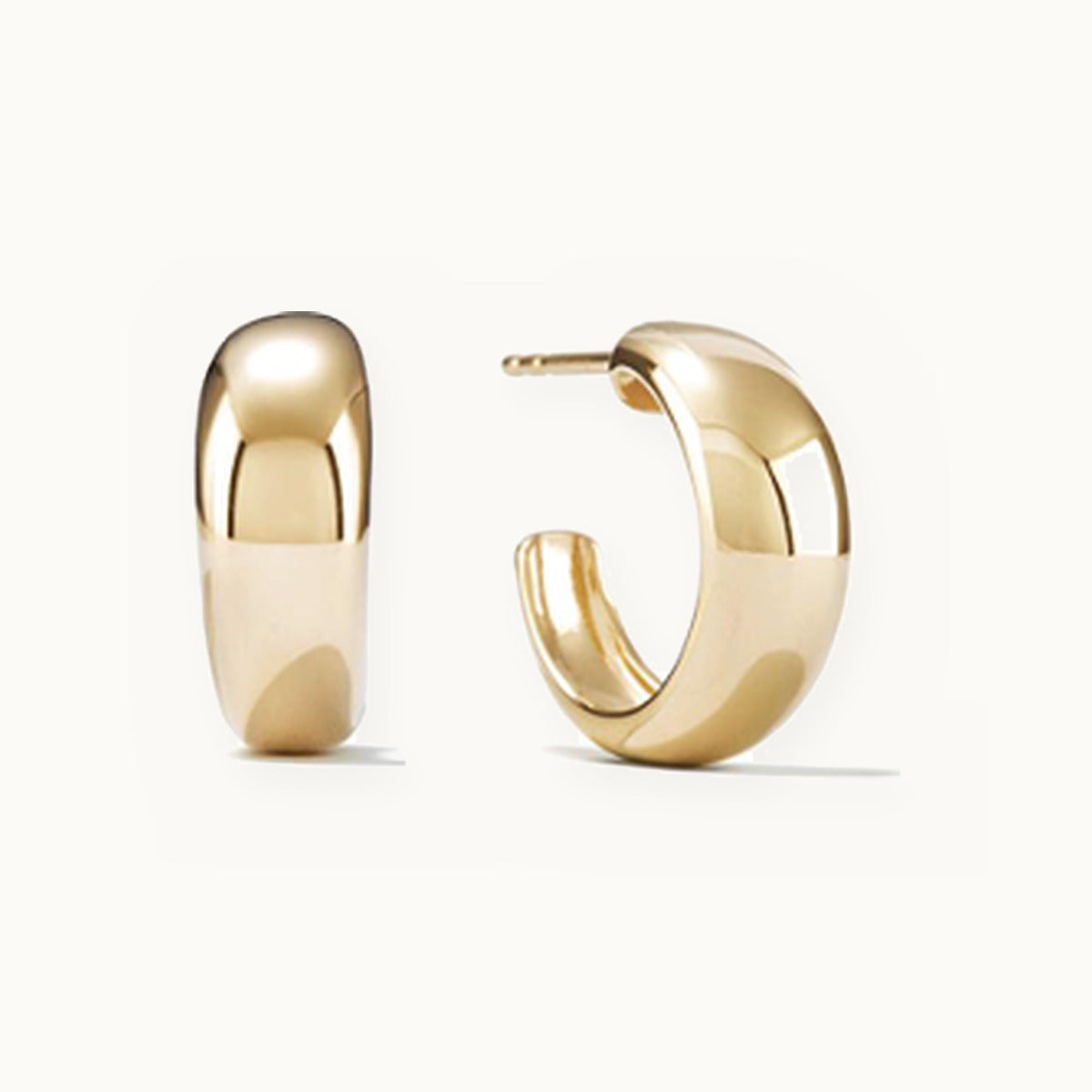 Pair of sculpted tapered dome gold hoop earrings