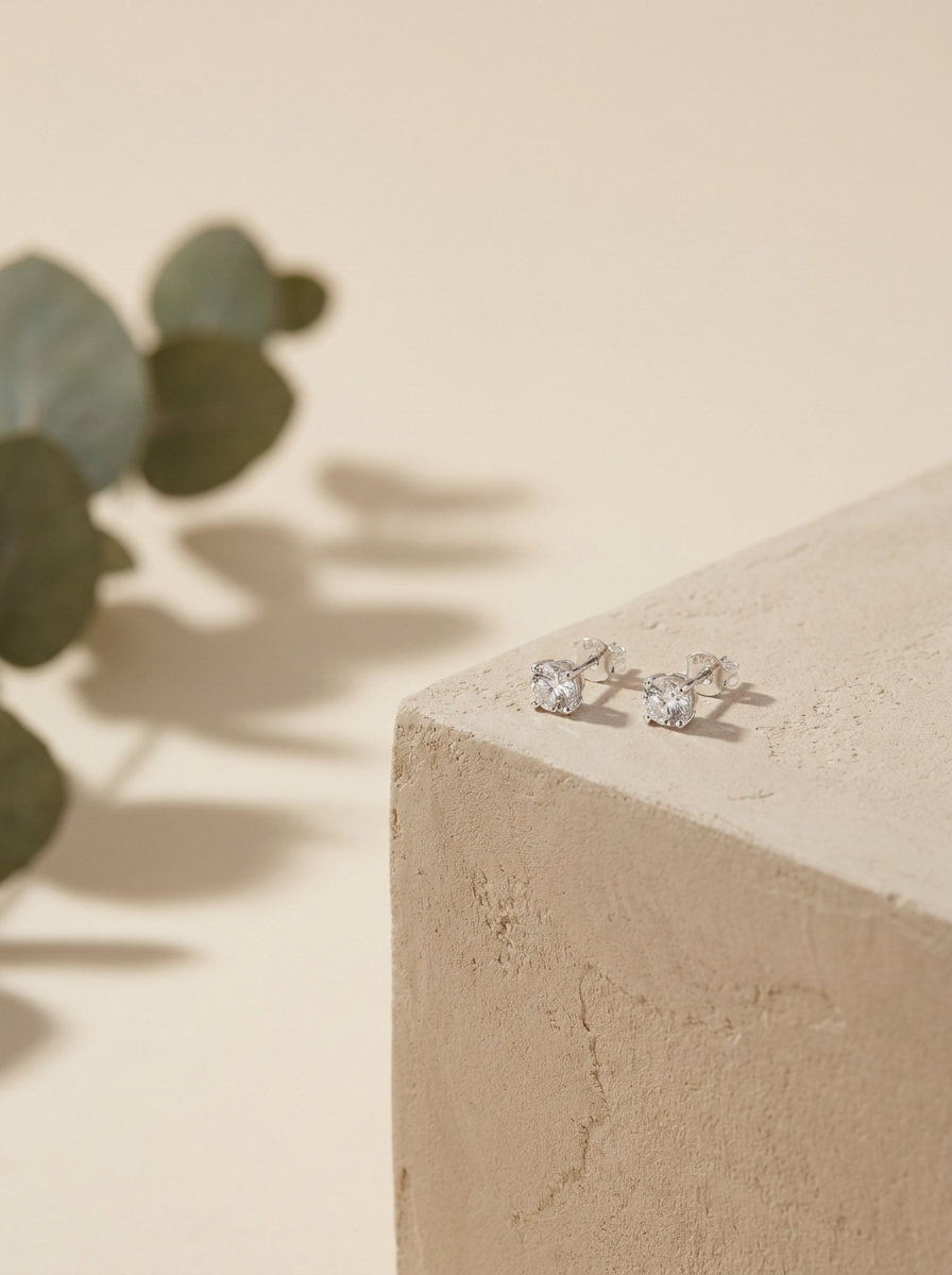 Premium cubic zirconia stud earrings still life