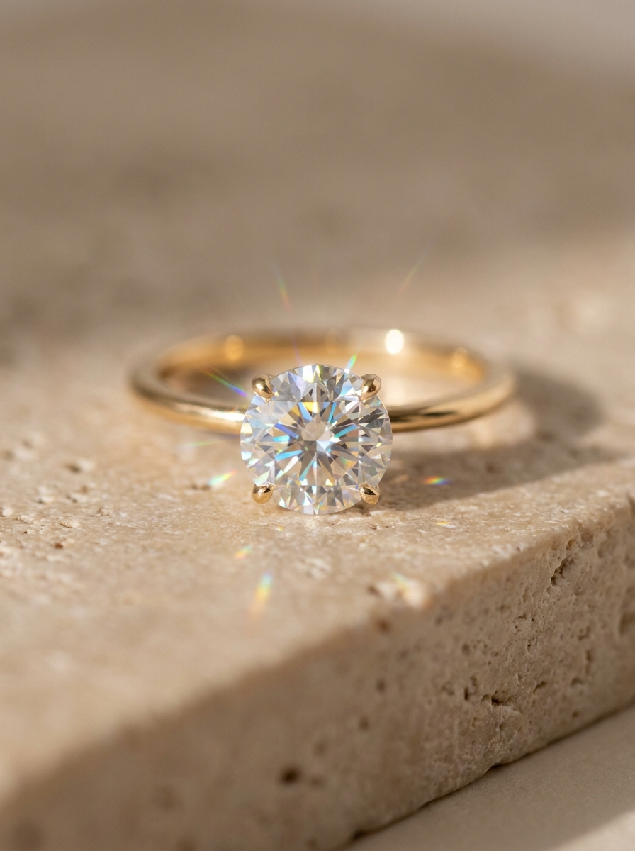Moissanite stone macro sparkle in gold ring