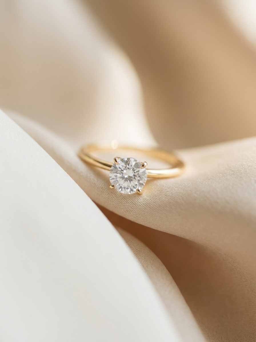 Lab-grown white sapphire ring on ivory silk